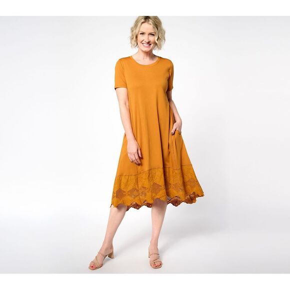 LOGO by Lori Goldstein Dresses & Skirts - LOGO by Lori Goldstein Women's Plus Sz Dress 1X Regular Knit with Yellow A648215